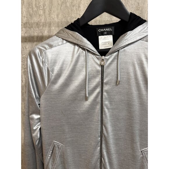 Chanel Silver Hooded Jacket Size 36 Polyester & Modal Italy - Picture 7 of 13
